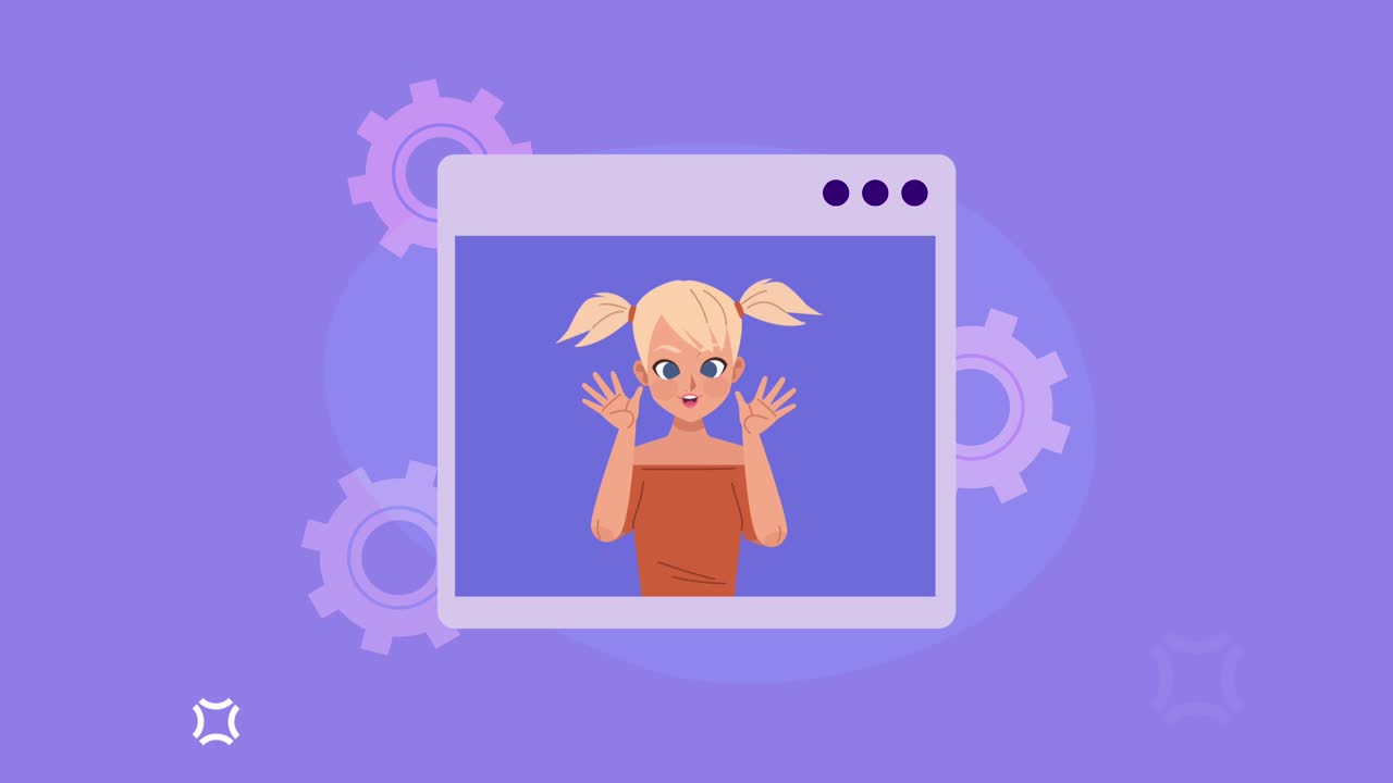 joven adolescente en la página web de animación