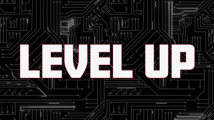 „Level Up“-Text vor Mikroprozessorverbindungen