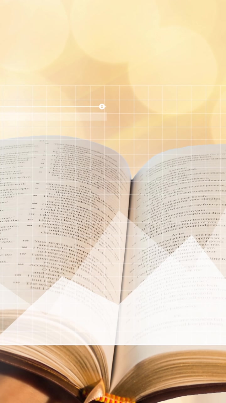 Animation of statistical data processing over open book against spots of light on yellow background