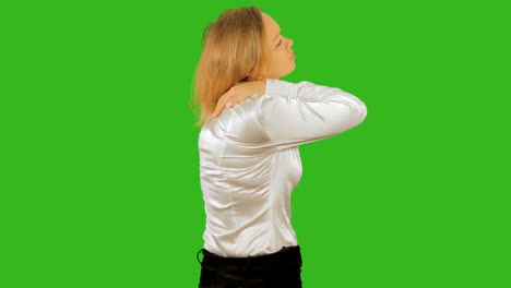 4k, girl blonde sore shoulder. isolated on a background. mockup . chromakey