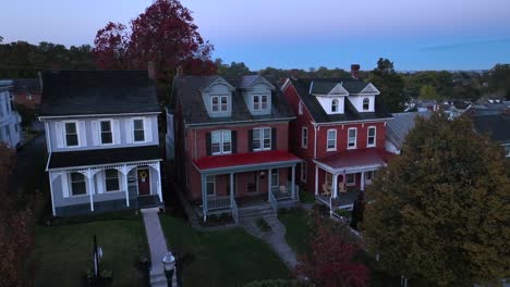 quaint townhomes along main street in small town america