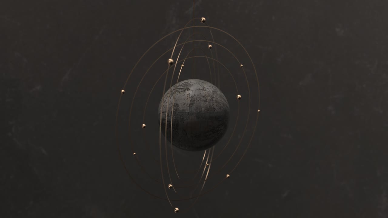 esfera de hormigón y anillos de oro. animación 3d abstracta.