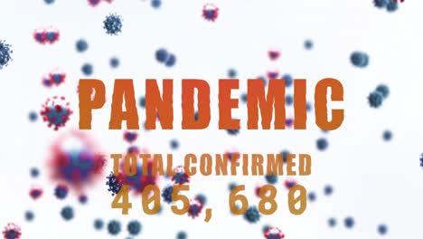 animación de la caída de las células de covid-19 sobre la pandemia total confirmado texto