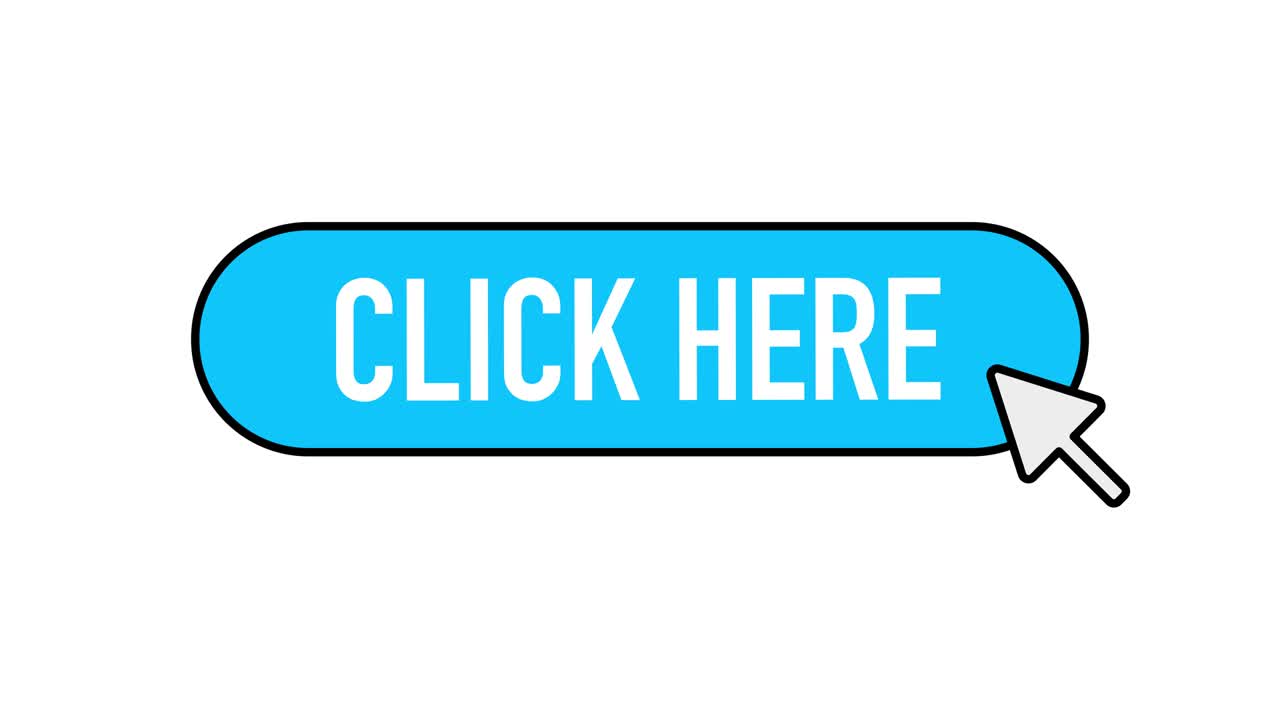 Click here button with hand pointer clicking. Motion graphics.
