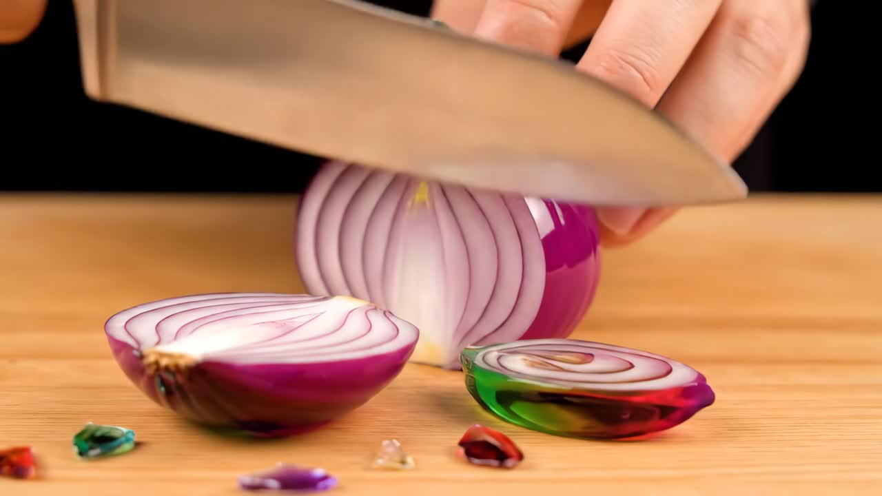 Cutting Red Onion with Knife