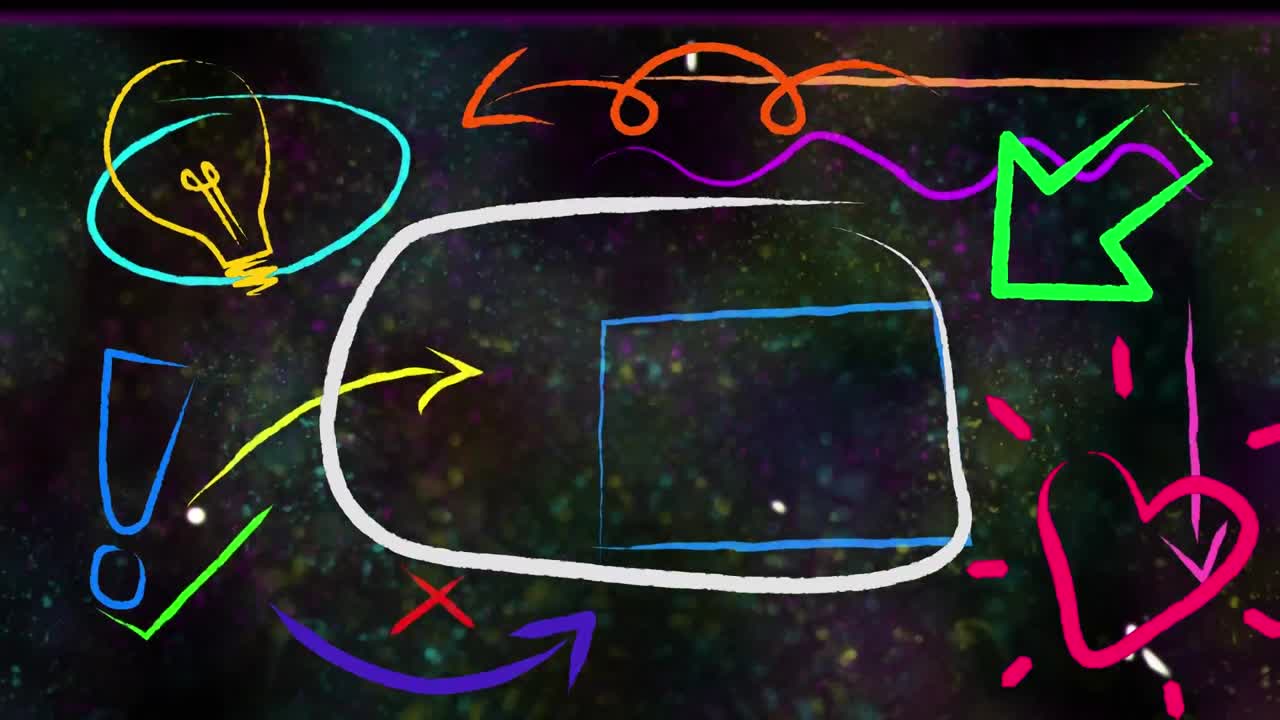 animación de iconos de redes sociales escritos a mano en un fondo negro parpadeante