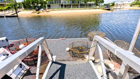 crab pots and dock overlooking calm water