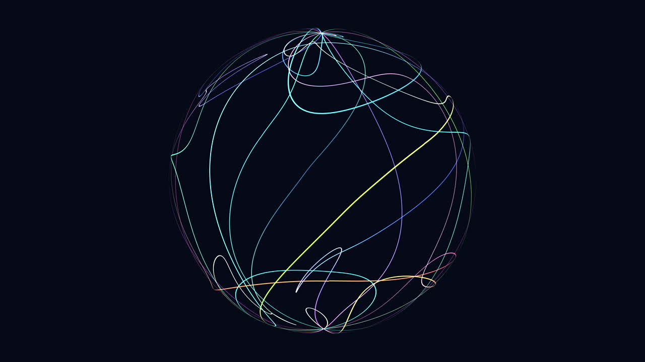 Abstract chaos sphere with neon lines in dark galaxy