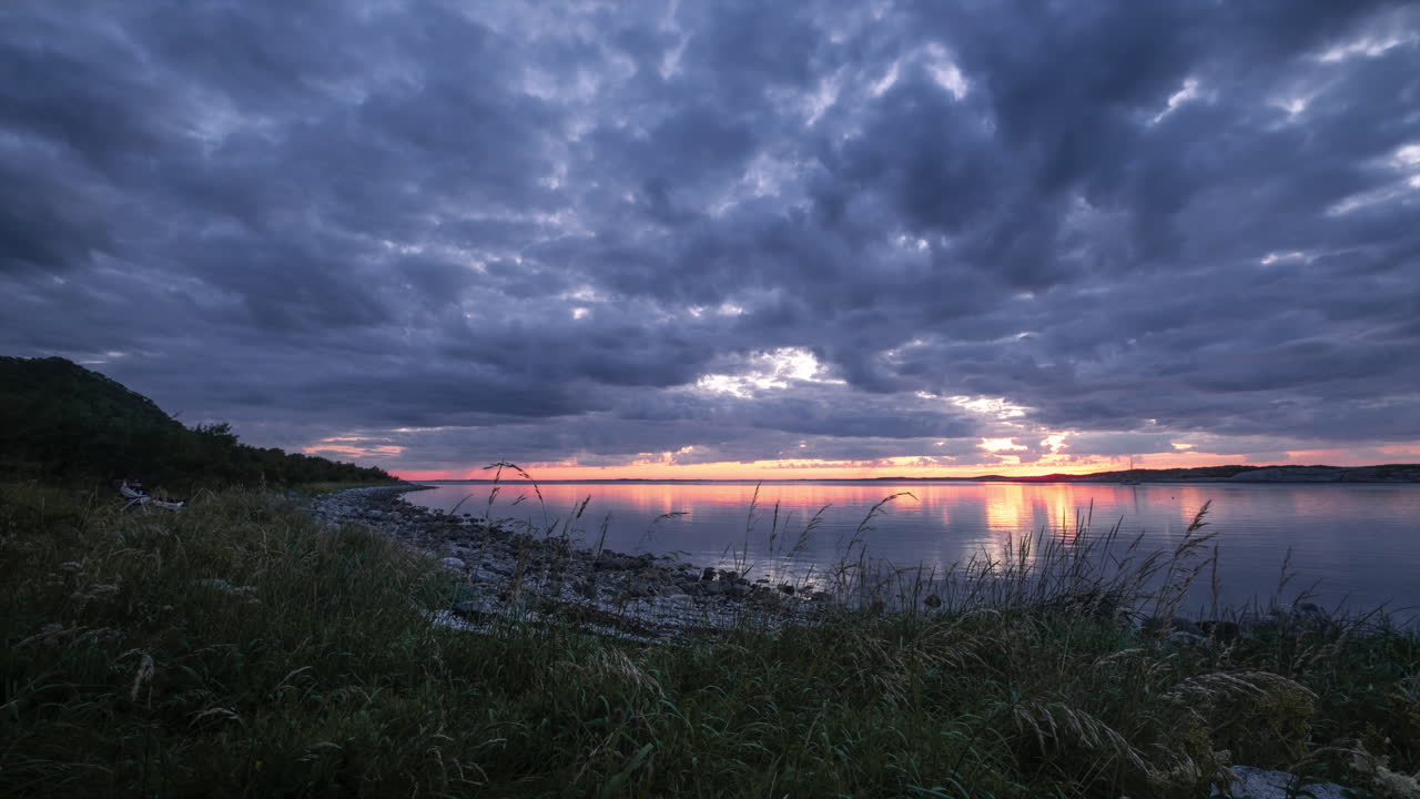 Dramatic Sunset Over Breivika Beach In Donna Island, Helgeland, Norway. hyperlapse