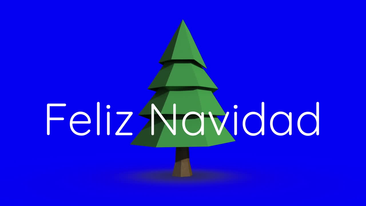 Animation of felix navidad text banner over spinning christmas tree against blue background