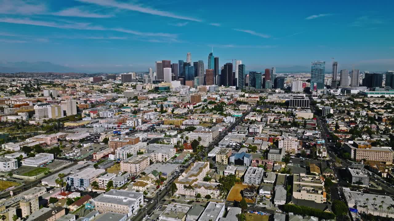 Downtown Los Angeles on blue sky sunny day in California
