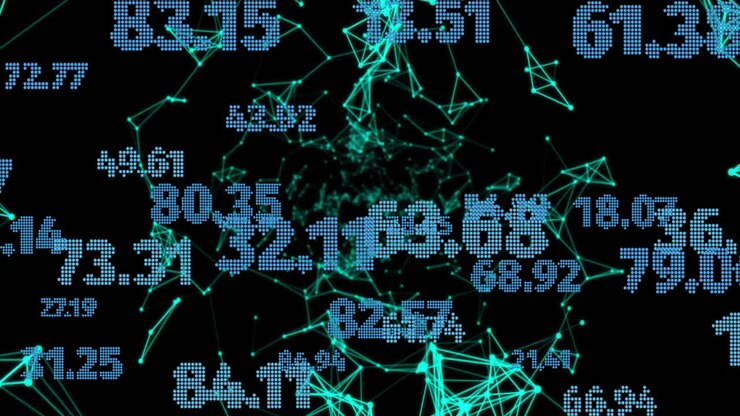 Animation of financial data processing over globe with connections