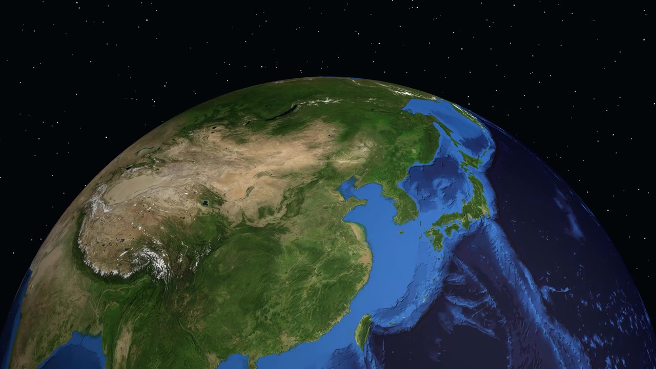 Sebuah animasi digital memperbesar dari antariksa ke tampilan detail Beijing, Tiongkok.
