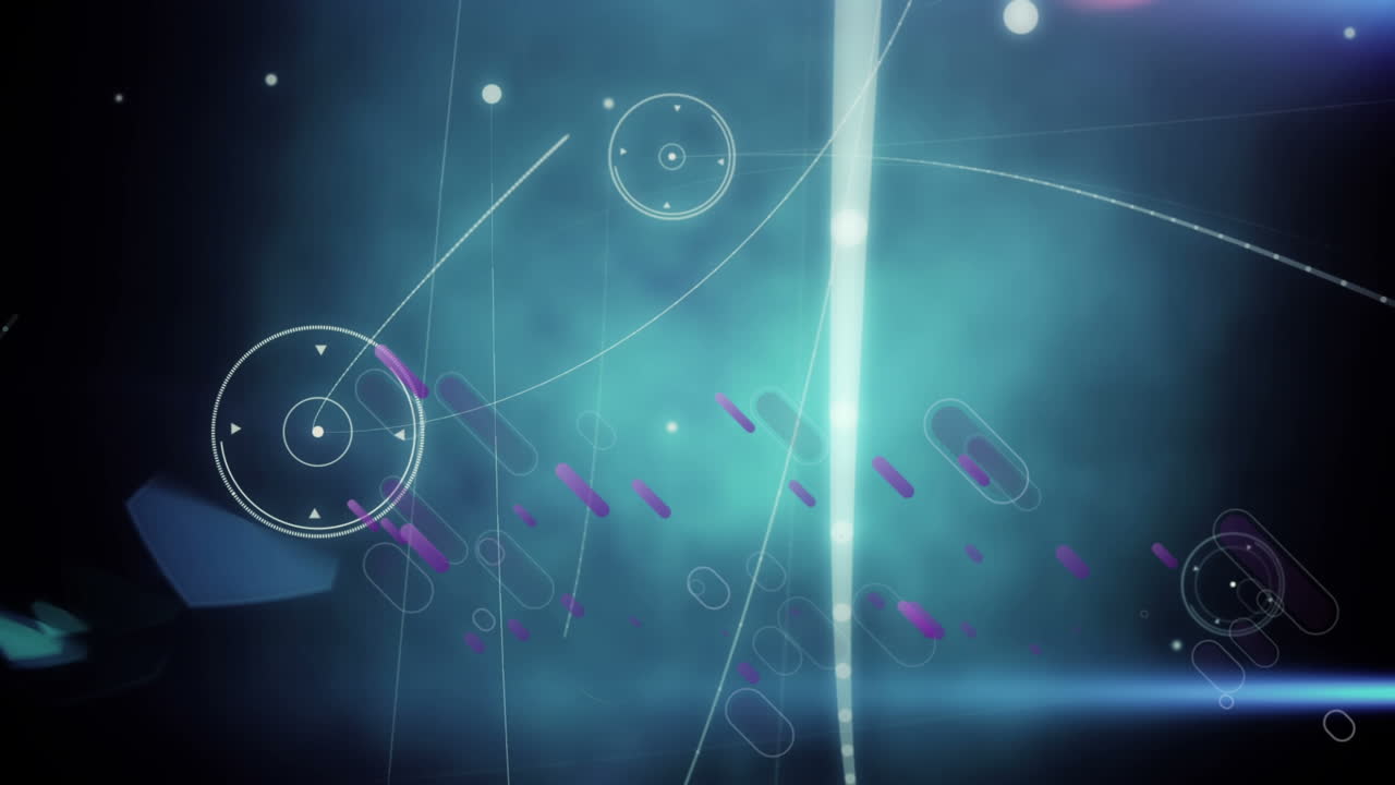 Animazione di linee viola e rete di connessioni su sfondo nero.