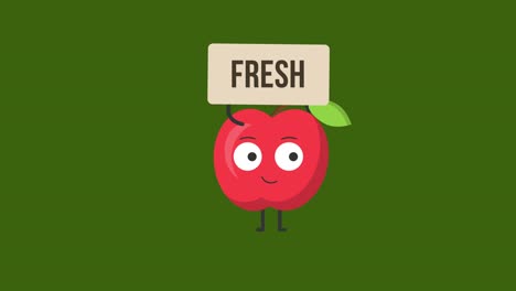 apple holds sign with word fresh.