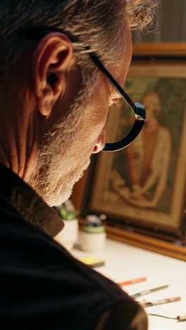 hombre estudiando obras de arte