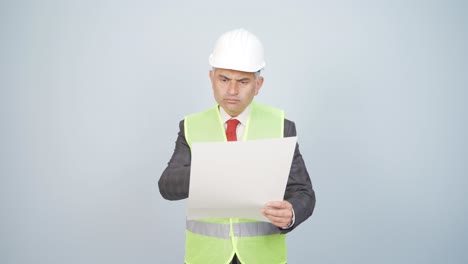 the engineer examines the project in his hands.