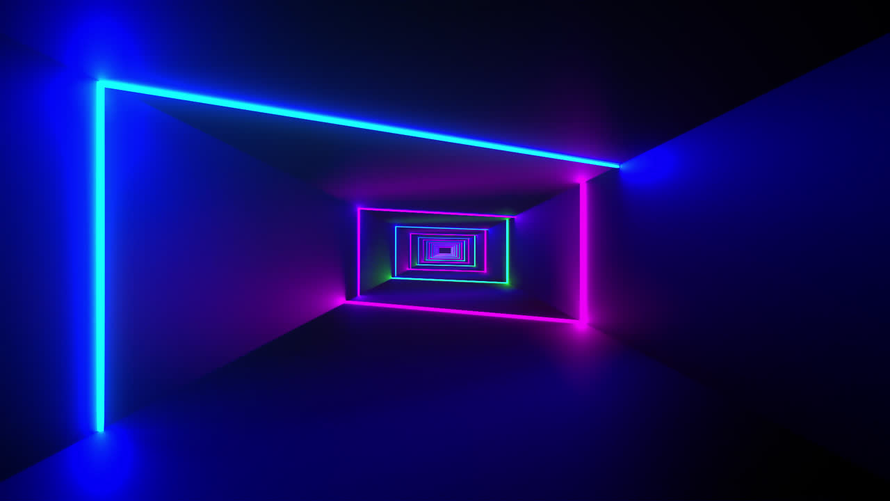 animación de rayos de luz de neón coloridos que forman rectángulos que se mueven sobre un fondo negro