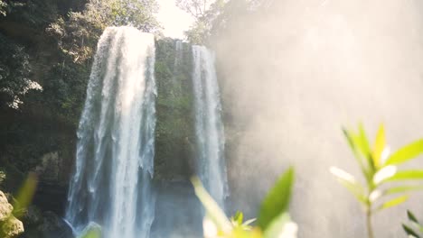 Misol-Ha-Waterfall-With-Mist-At-Summer-In-Palenque,-Chiapas,-Mexico