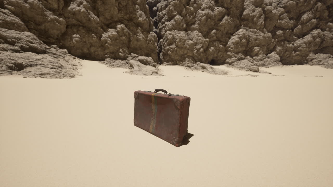사막의 협곡에서 버려진 빈티지 가방