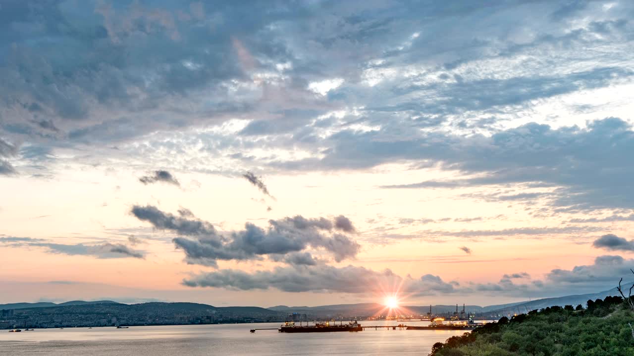 바다 만에서 해가 지고, 저녁 바다 타임 스, 비디오 루프