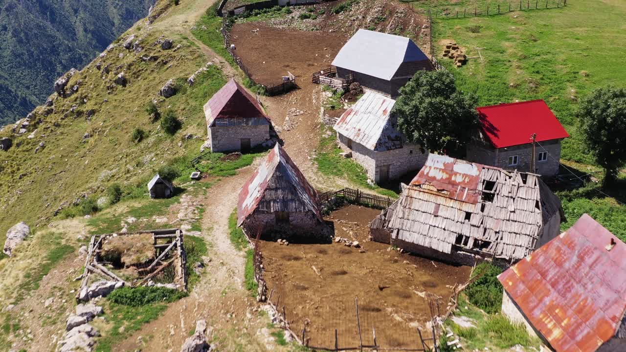 fly over rural small village on the mountains top, Bosnia and Herzegovina