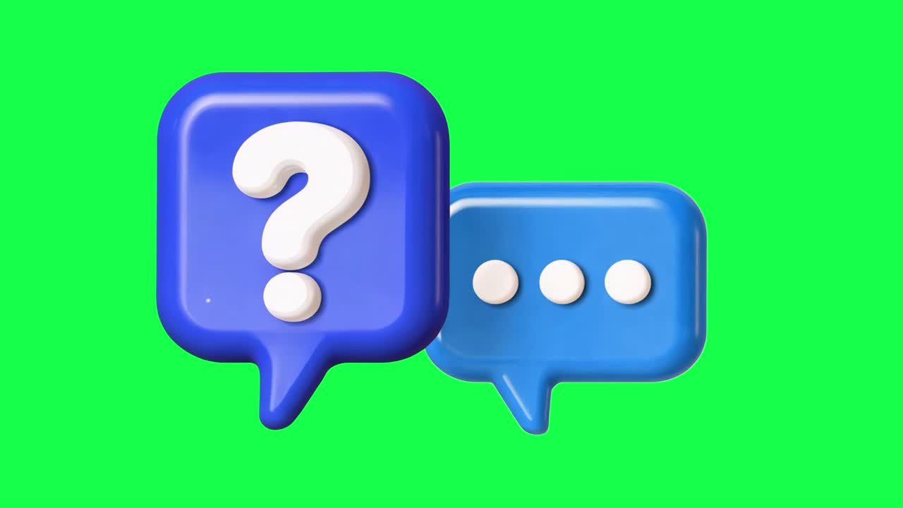 Animated 3D Question Mark and Chat Bubbles on Green Screen