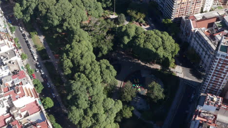 aerial - recoleta plaza vicente lopez, buenos aires, argentina, wide rising shot