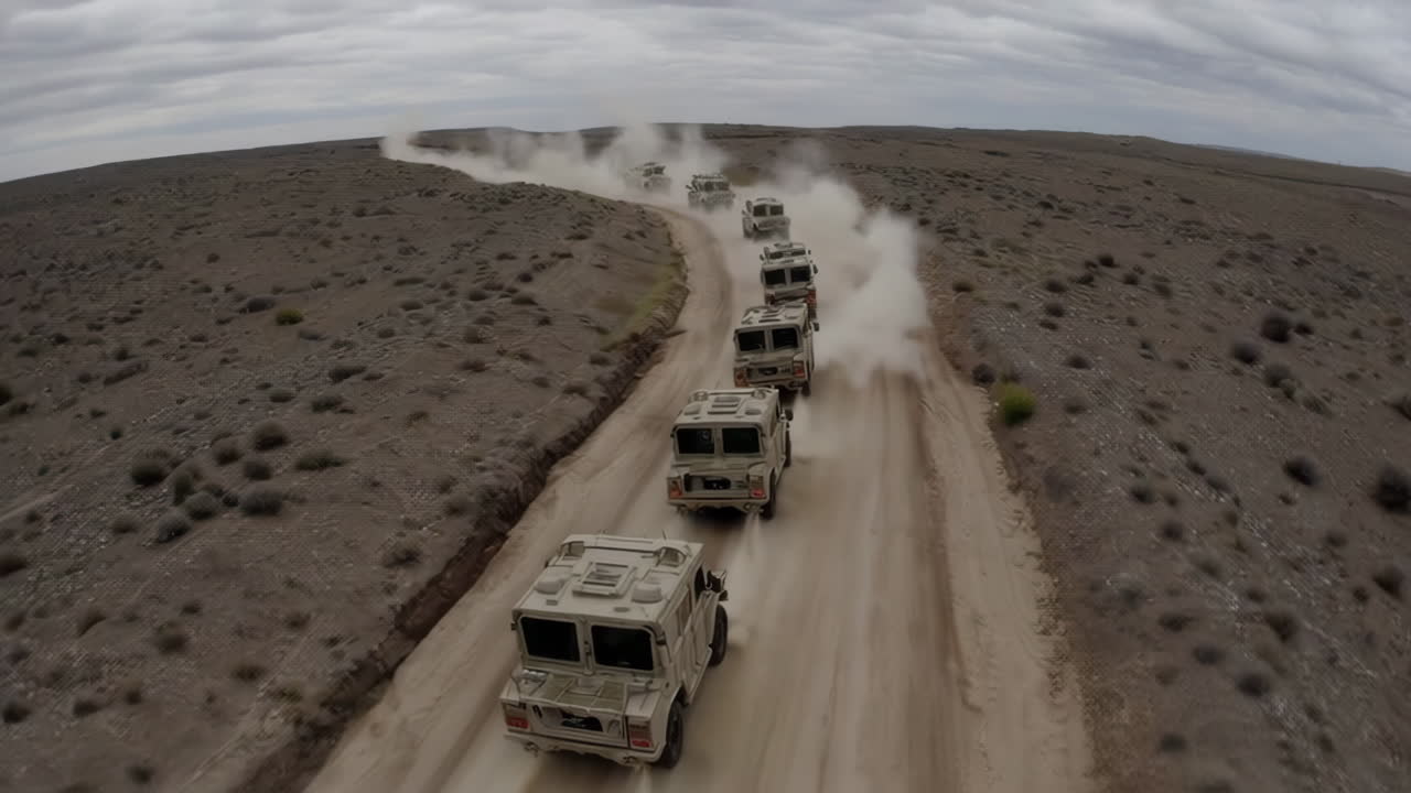 Military Convoy in Desert Terrain