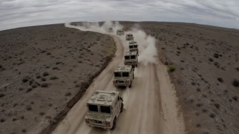 military convoy in desert terrain
