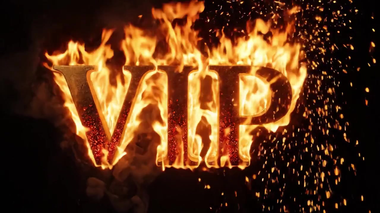 Dramatisk Transformation af 'VIP'-Symbolet: Fra Gylden Elegance til Flammende Intensitet i en Slående Visuel Rejse