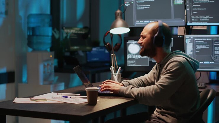 Programmerer arbejder sent om natten