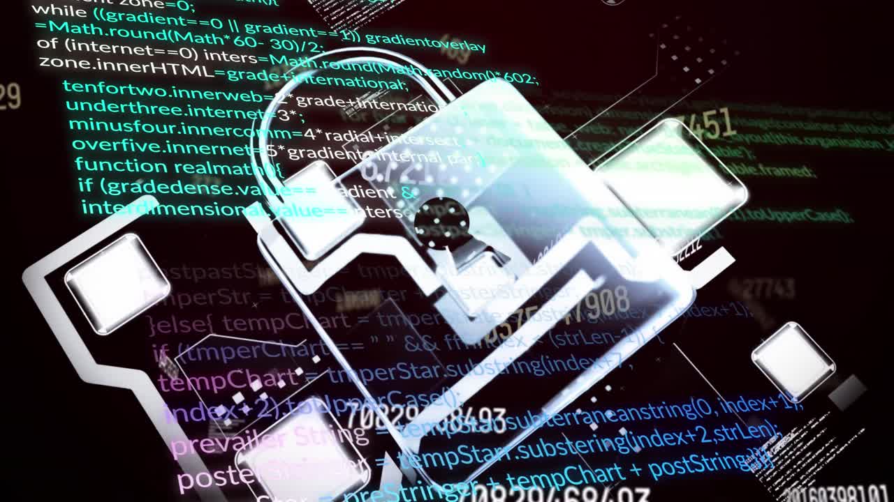 검은색 배경의 사각형 주위의 컴퓨터 언어 및 선의 박의 애니메이션