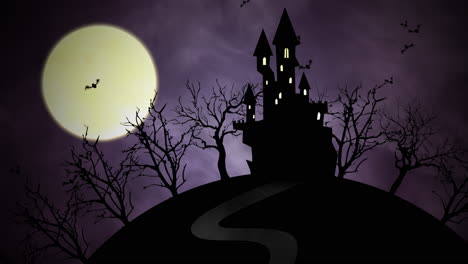 Halloween-Hintergrundanimation-Mit-Schloss-Und-Mond