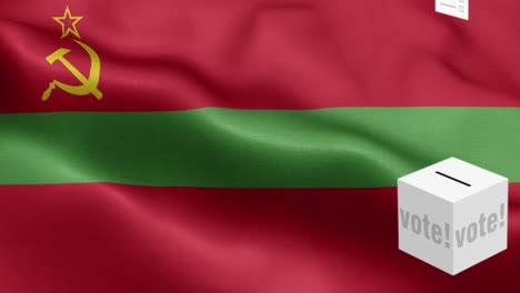 ballots fly to box for transnistria selection - ballot box in front of flag