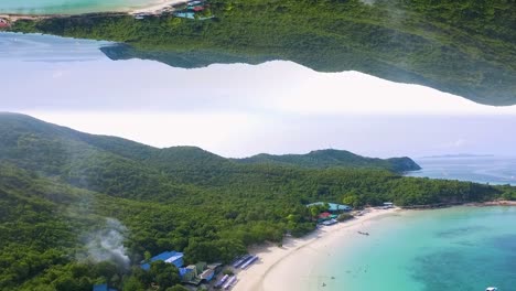 inverted aerial view of tropical island beach resort