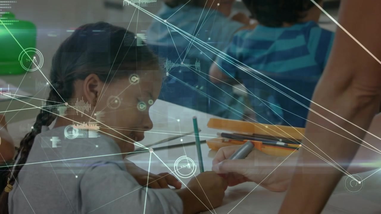 Animation of network of connections over diverse schoolchildren learning in classroom
