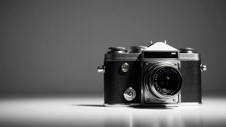 Vintage Film Camera in Grayscale