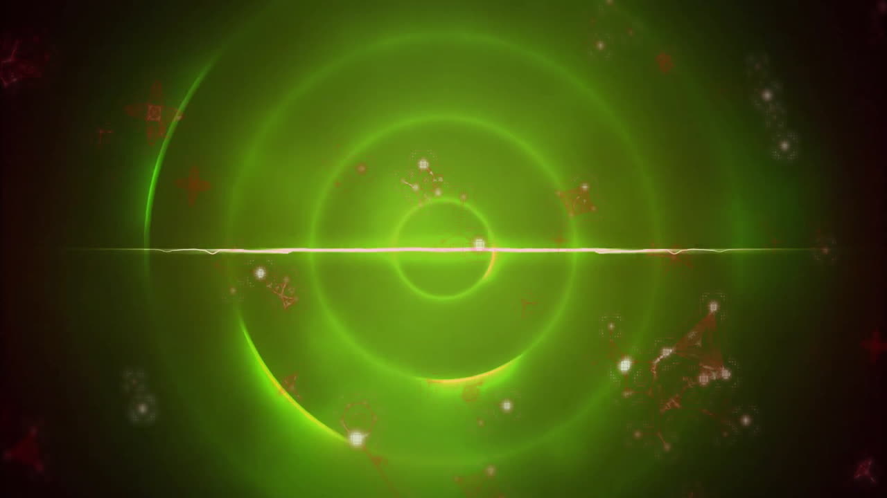 黒い背景で回転する輝く緑色のライトサークルのアニメーション
