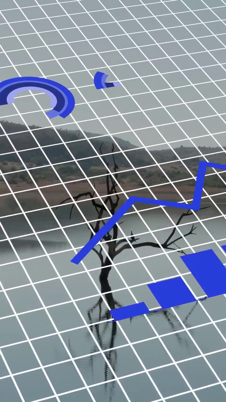 Vertical video: Grid appearing triggers charts sweeping and growing over tree, visualizing trends
