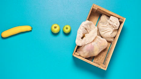 Food-delivery-stop-motion.-Groceries-in-a-wooden-box