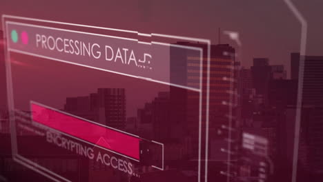 processing data and recovering database animation over cityscape at dusk