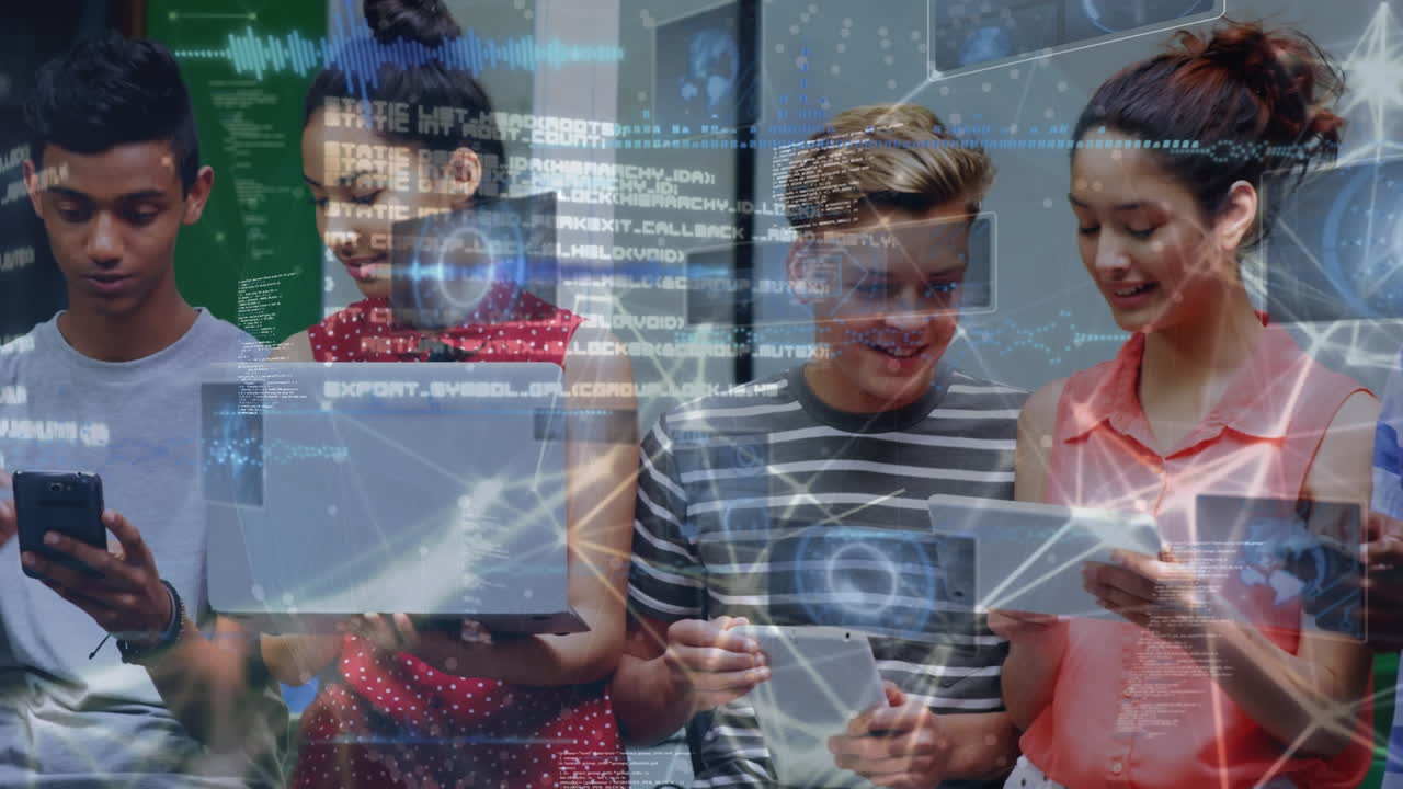 기술을 사용하는 다양한 학생들에 대한 데이터 처리의 애니메이션