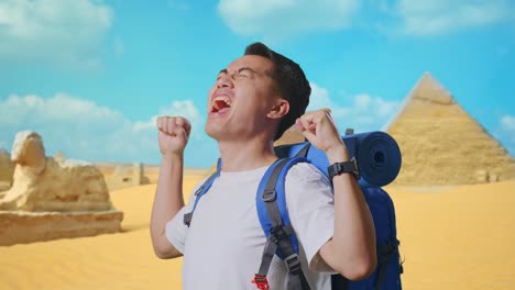 excited tourist in egypt