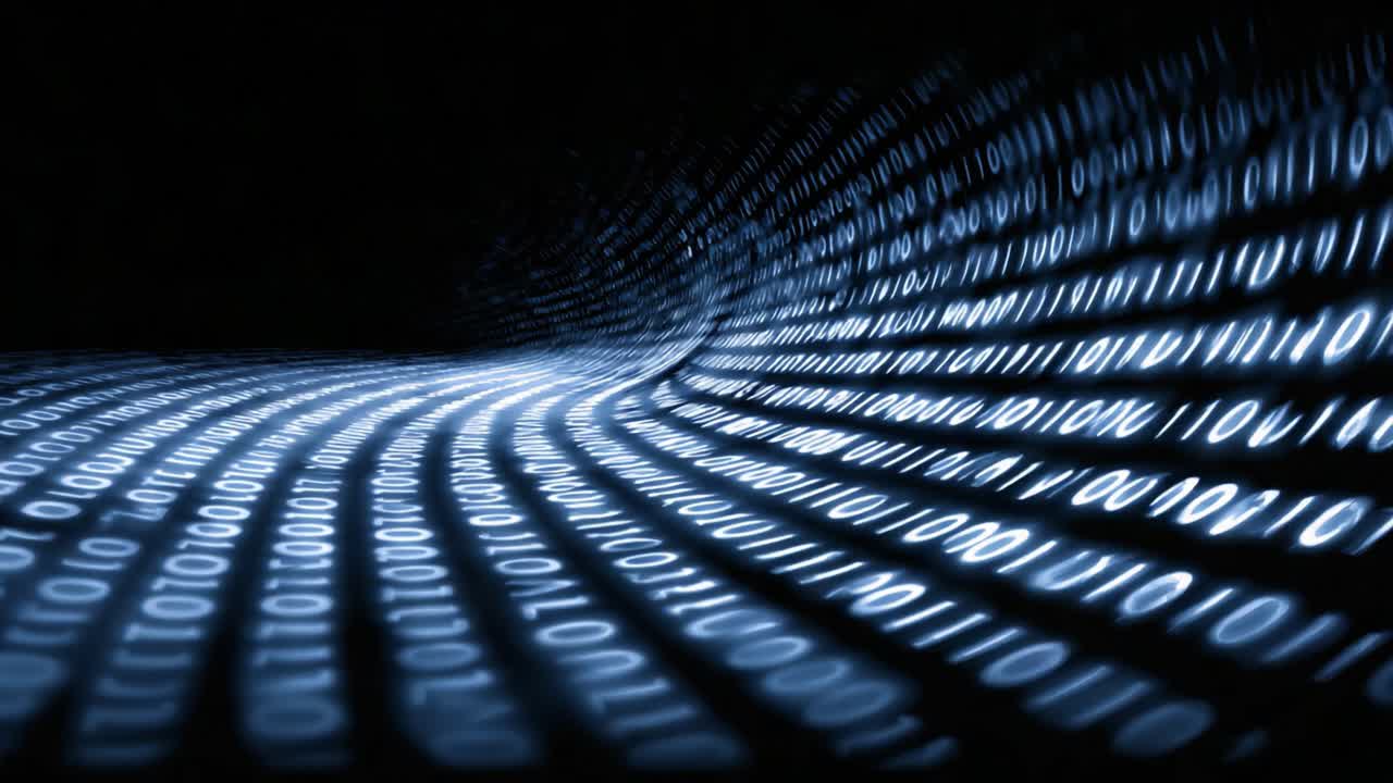 A Dynamic Visualization of Binary Data Flowing in a Digital Space, Representing the Concept of Information Transmission and Processing