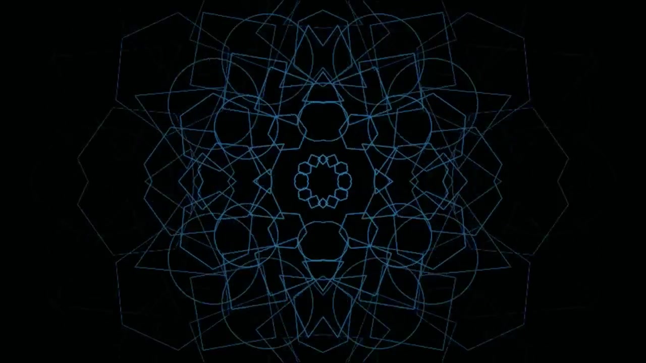 Animazione di mandala geometrico blu astratto su sfondo nero