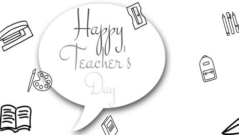 Animation-of-happy-teacher's-day-over-school-items-icons-on-white-background