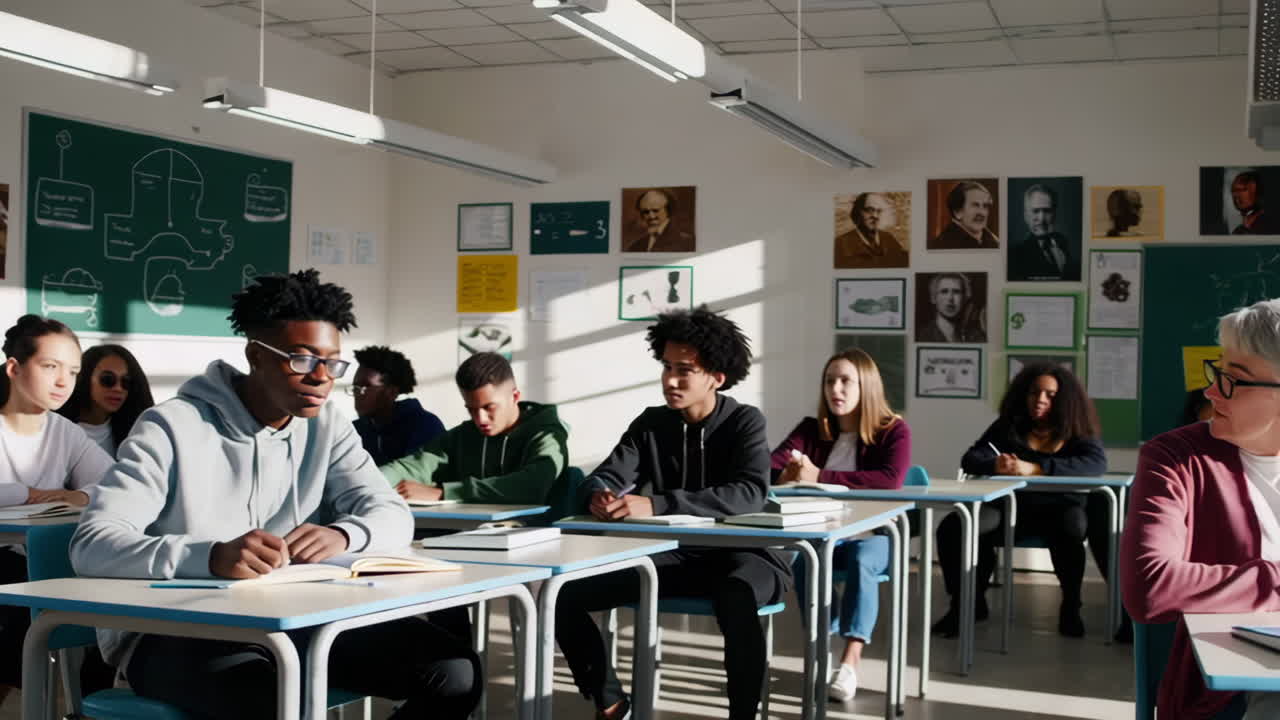 Classroom with diverse students and teacher