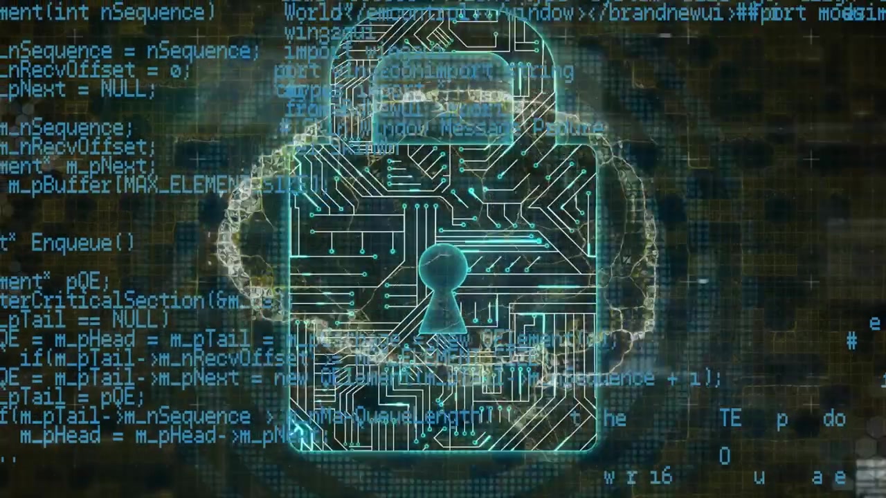 Animation of brain rotating over folders and digital padlock