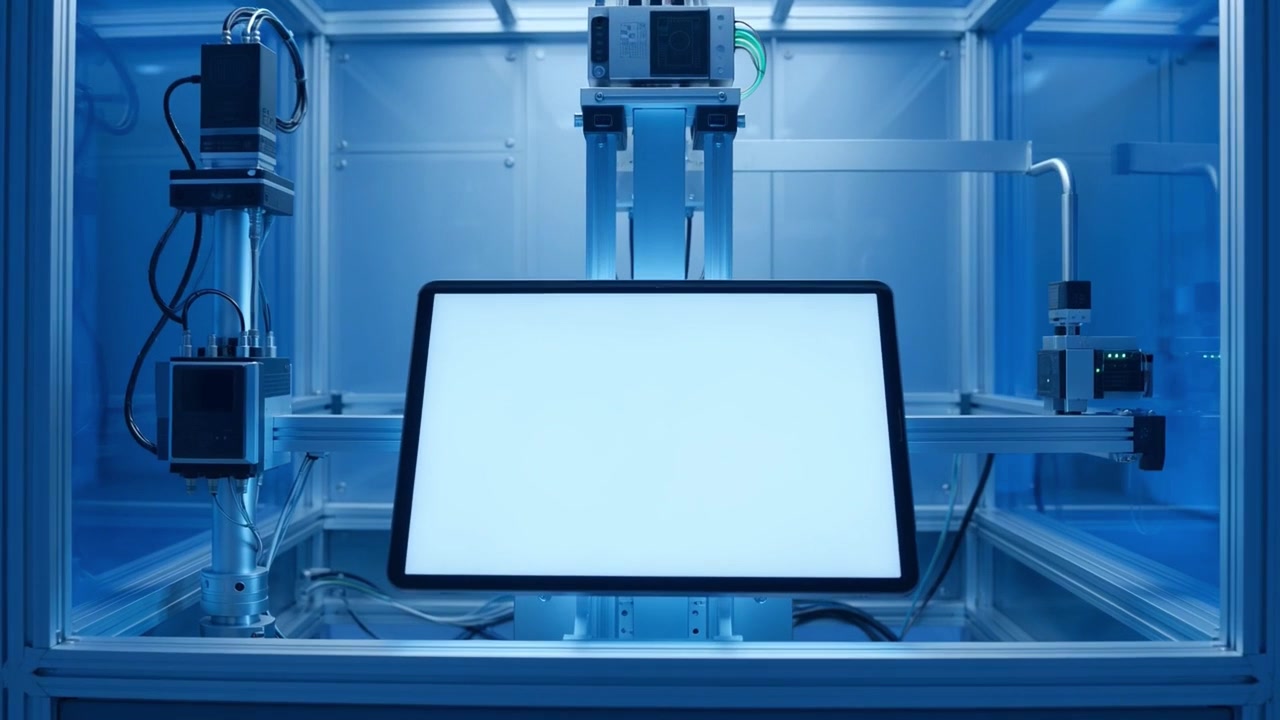 Macchina robotica automatizzata per test con schermo vuoto in laboratorio